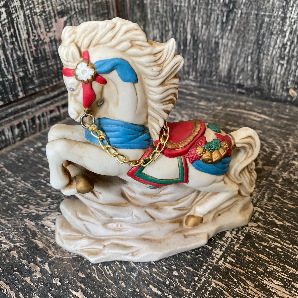 Vintage 1980s Michael Golden Supex Carousel Horse with Cherub Angel - Gold Tone